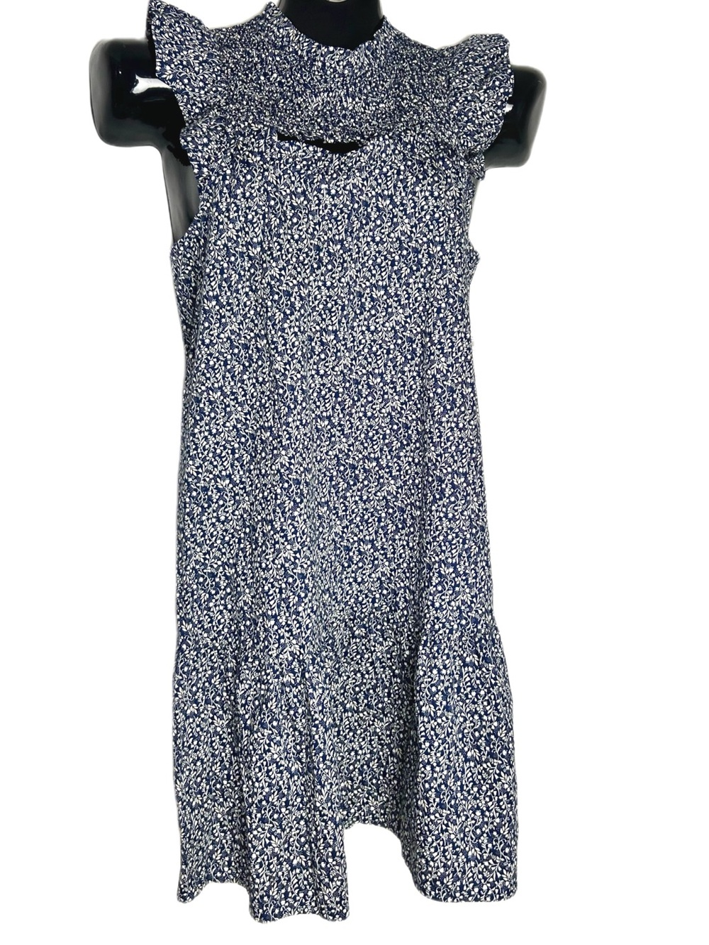 *NWT-Old Navy-Navy & White Floral Ruffle Neck Cut Out Midi Dress - Picture 9 of 12